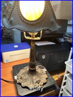 Antique 1920's Slag Metal Lamp working 17 inch Bronze Deco