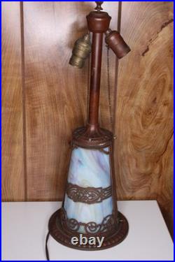 Antique 1920s-1930's Art Nouveau Slag Glass Lamp Base Multicolor Glass Filigree