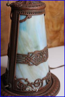 Antique 1920s-1930's Art Nouveau Slag Glass Lamp Base Multicolor Glass Filigree