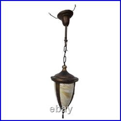 Antique 1920s Art Deco Slag Glass Pendant Light Vintage Brass Ceiling Fixture