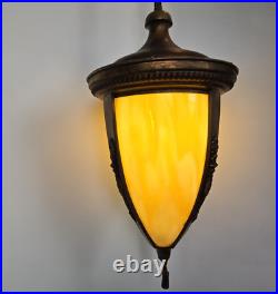 Antique 1920s Art Deco Slag Glass Pendant Light Vintage Brass Ceiling Fixture