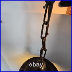 Antique 1920s Art Deco Slag Glass Pendant Light Vintage Brass Ceiling Fixture