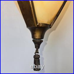 Antique 1920s Art Deco Slag Glass Pendant Light Vintage Brass Ceiling Fixture