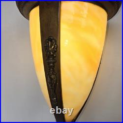 Antique 1920s Art Deco Slag Glass Pendant Light Vintage Brass Ceiling Fixture