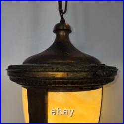 Antique 1920s Art Deco Slag Glass Pendant Light Vintage Brass Ceiling Fixture