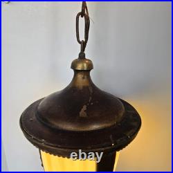 Antique 1920s Art Deco Slag Glass Pendant Light Vintage Brass Ceiling Fixture