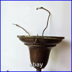 Antique 1920s Art Deco Slag Glass Pendant Light Vintage Brass Ceiling Fixture