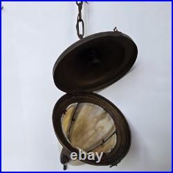Antique 1920s Art Deco Slag Glass Pendant Light Vintage Brass Ceiling Fixture