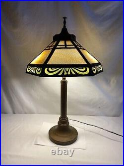 Antique 1920s Arts Crafts Slag Glass Table Lamp Working Sold As Is READ #105