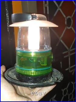 Antique 1920s Cast Iron Green Slag Glass Hanging Lamp with Original Pulley