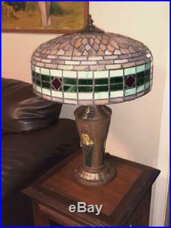 Antique 1920s Gorgeous H. E. Rainaud Slag Stained Leaded Art Glass Lamp Exc Cond