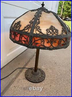 Antique 1920s Miller Art Nouveau Red Slag Slag Glass Lamp & Base STUNNING
