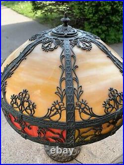 Antique 1920s Miller Art Nouveau Red Slag Slag Glass Lamp & Base STUNNING