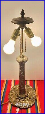 Antique 1920s Peacock Slag Glass Table Lamp 25 In Tall Arts & Crafts Lamp