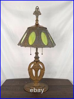 Antique 1920s Pittsburgh Slag Glass Lamp Green Art Nouveau Cast Iron PLB&G