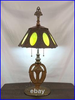 Antique 1920s Pittsburgh Slag Glass Lamp Green Art Nouveau Cast Iron PLB&G