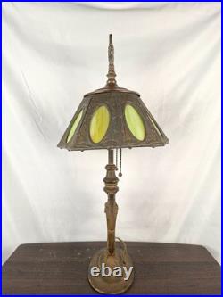 Antique 1920s Pittsburgh Slag Glass Lamp Green Art Nouveau Cast Iron PLB&G