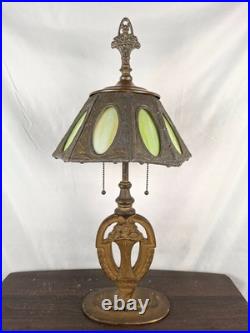 Antique 1920s Pittsburgh Slag Glass Lamp Green Art Nouveau Cast Iron PLB&G