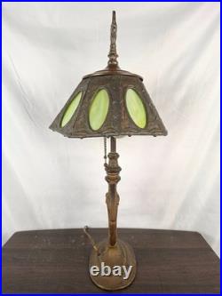 Antique 1920s Pittsburgh Slag Glass Lamp Green Art Nouveau Cast Iron PLB&G