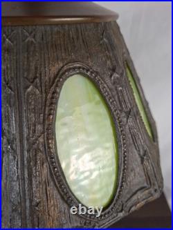 Antique 1920s Pittsburgh Slag Glass Lamp Green Art Nouveau Cast Iron PLB&G