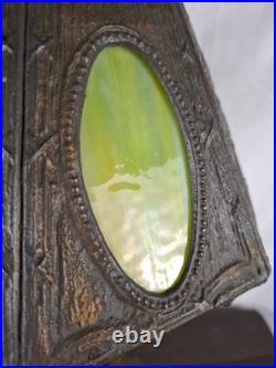 Antique 1920s Pittsburgh Slag Glass Lamp Green Art Nouveau Cast Iron PLB&G
