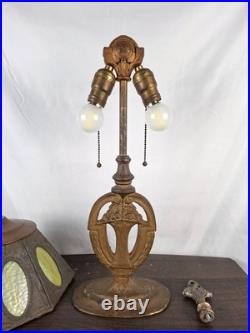 Antique 1920s Pittsburgh Slag Glass Lamp Green Art Nouveau Cast Iron PLB&G