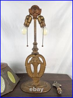 Antique 1920s Pittsburgh Slag Glass Lamp Green Art Nouveau Cast Iron PLB&G