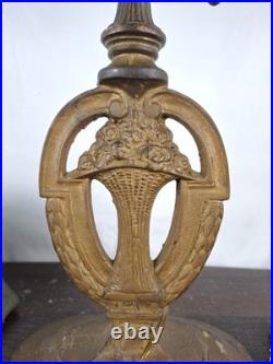 Antique 1920s Pittsburgh Slag Glass Lamp Green Art Nouveau Cast Iron PLB&G