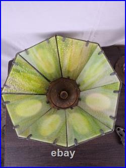 Antique 1920s Pittsburgh Slag Glass Lamp Green Art Nouveau Cast Iron PLB&G
