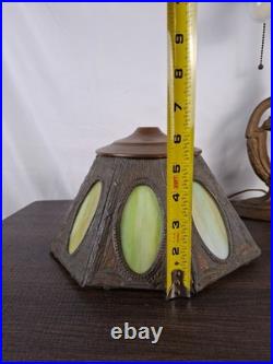 Antique 1920s Pittsburgh Slag Glass Lamp Green Art Nouveau Cast Iron PLB&G