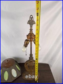 Antique 1920s Pittsburgh Slag Glass Lamp Green Art Nouveau Cast Iron PLB&G