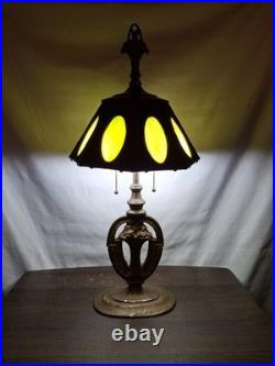 Antique 1920s Pittsburgh Slag Glass Lamp Green Art Nouveau Cast Iron PLB&G
