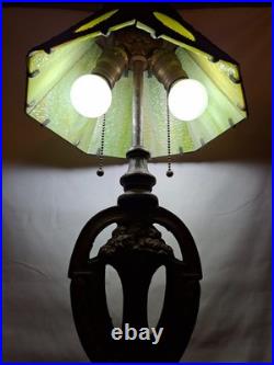 Antique 1920s Pittsburgh Slag Glass Lamp Green Art Nouveau Cast Iron PLB&G