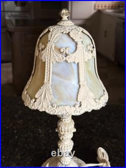 Antique 1920s Salem Bros Bell Shaped Slag Glass Boudoir Lamp 16H Ivory Metal