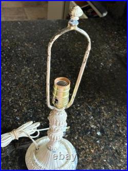 Antique 1920s Salem Bros Bell Shaped Slag Glass Boudoir Lamp 16H Ivory Metal