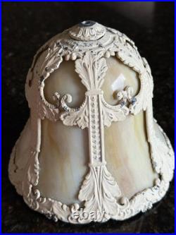 Antique 1920s Salem Bros Bell Shaped Slag Glass Boudoir Lamp 16H Ivory Metal