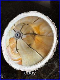 Antique 1920s Salem Bros Bell Shaped Slag Glass Boudoir Lamp 16H Ivory Metal