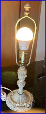 Antique 1920s Salem Bros Bell Shaped Slag Glass Boudoir Lamp 16H Ivory Metal