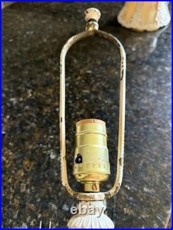 Antique 1920s Salem Bros Bell Shaped Slag Glass Boudoir Lamp 16H Ivory Metal