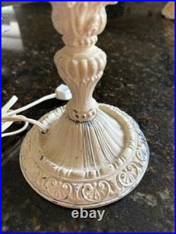 Antique 1920s Salem Bros Bell Shaped Slag Glass Boudoir Lamp 16H Ivory Metal