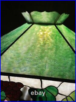 Antique 1930s Gorham Grape Stained Glass Lamp Tiffany Style Leaded Slag Glass