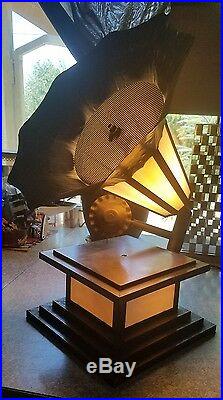 Antique 1940's hand formed metal and slag glass victrola table lamp