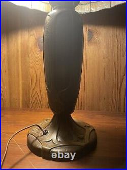 Antique 1940c Slag Stained Leaded Glass Tiffany Handel Style Floral Table Lamp