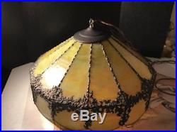Antique 1940s Slag Glass Pomona Hanging Lamp With Lead Seams In Working Order