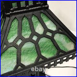 Antique 19 Green Slag Glass Cast Iron Table Lamp Mid Century MCM