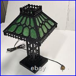 Antique 19 Green Slag Glass Cast Iron Table Lamp Mid Century MCM