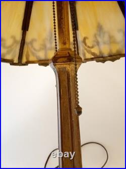 Antique 20s 30s cast iron goldtone table lamp slag glass shade 24 tall Antique 20s 30s cast iron goldtone table lamp slag glass shade 24 tall