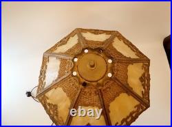Antique 20s 30s cast iron goldtone table lamp slag glass shade 24 tall Antique 20s 30s cast iron goldtone table lamp slag glass shade 24 tall