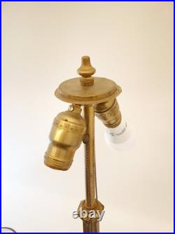 Antique 20s 30s cast iron goldtone table lamp slag glass shade 24 tall