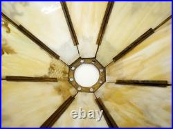 Antique 20s 30s cast iron goldtone table lamp slag glass shade 24 tall